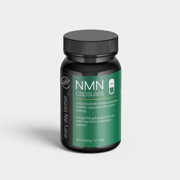 Koop NMN capsules 30x250mg met >99.5% zuiver NMN. Verhoog NAD+, stimuleer energie, celherstel en vertraag veroudering. Vegan & snel geleverd.