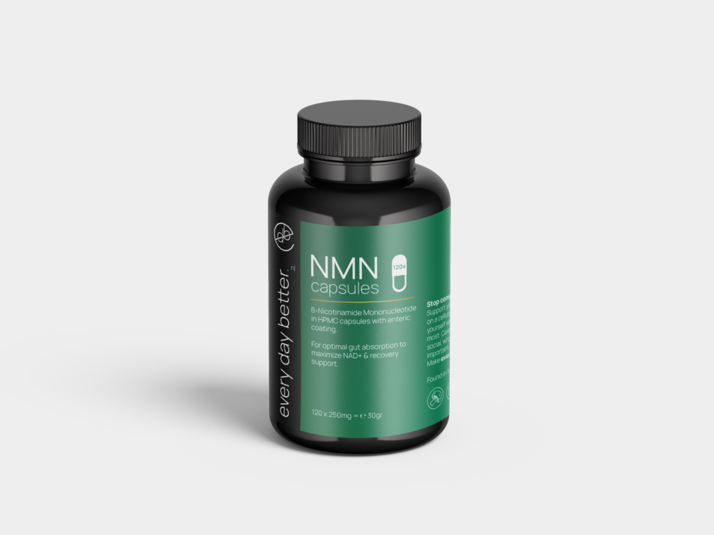 Koop NMN capsules 120x250mg met >99.5% zuiver NMN. Verhoog NAD+, stimuleer energie, celherstel en vertraag veroudering. Vegan & snel geleverd.