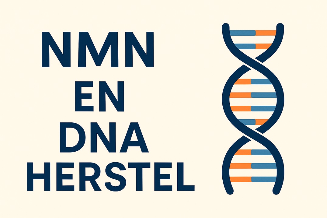 NMN and DNA repair - illustration of a DNA strand symbolizing the role of NMN in anti-aging and NAD⁺ enhancement.