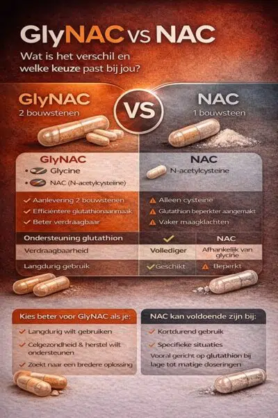 Vergelijking tussen GlyNAC vs NAC met de belangrijkste verschillen in samenstelling en werking