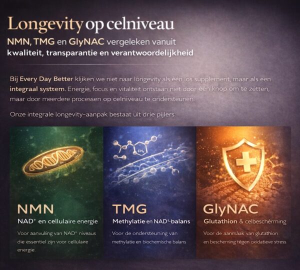 Longevity op celniveau met NMN, TMG en GlyNAC – kwaliteit, transparantie en verantwoordelijkheid
