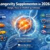 Longevity supplementen in 2026 voor energie, focus en vitaliteit op celniveau, met NAD+ boosters, urolithin A, omega-3 en mitochondriale gezondheid