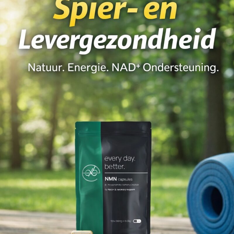 NMN capsules van Every Day Better voor voordelen voor spier- en levergezondheid in natuurlijke fitnessomgeving